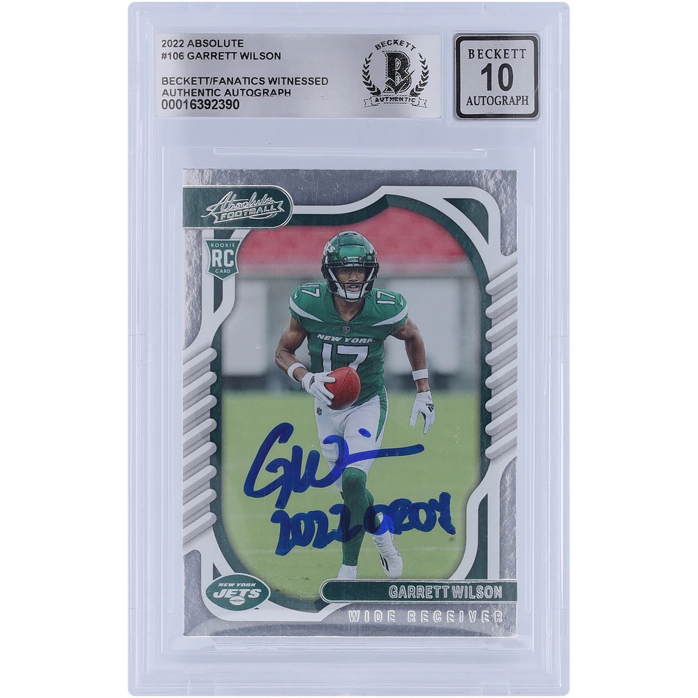 Garrett Wilson New York Jets Autographed 2022 Panini Absolute #106 Beckett Fanatics Witnessed Authenticated 10 Rookie Card with "2022 OROY" Inscription