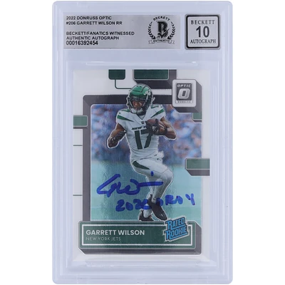 Garrett Wilson New York Jets Autographed 2022 Panini Donruss Optic Rated Rookie #206 Beckett Fanatics Witnessed Authenticated 10 Rookie Card with "2022 OROY" Inscription