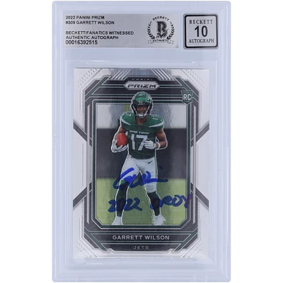 Garrett Wilson New York Jets Autographed 2022 Panini Prizm #309 Beckett Fanatics Witnessed Authenticated 10 Rookie Card with "2022 OROY" Inscription