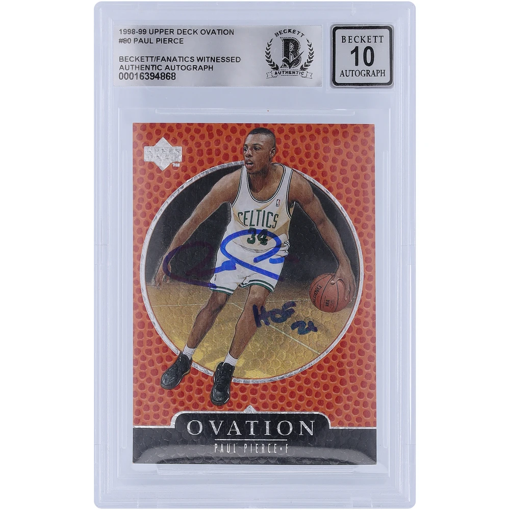 Paul Pierce Boston Celtics Autographed 1998-99 Upper Deck Ovation #80 Beckett Fanatics Witnessed Authenticated 10 Rookie Card with "HOF 21" Inscription