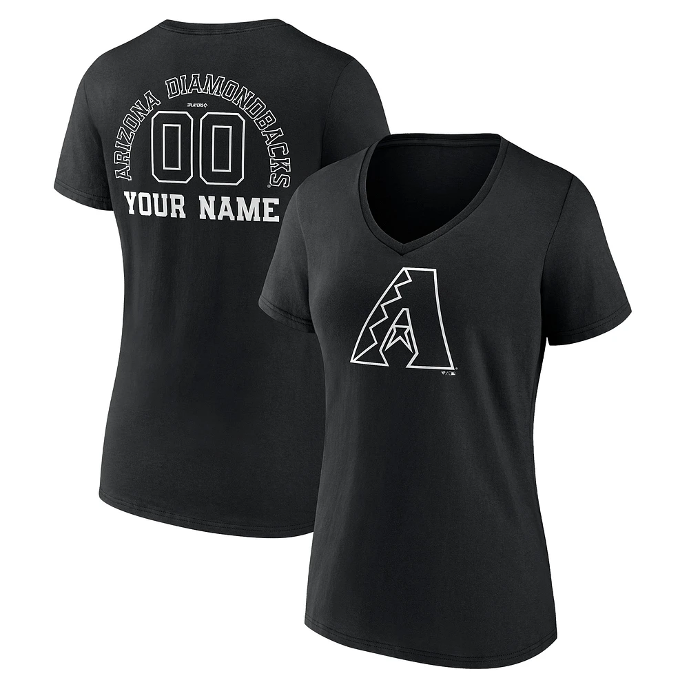 Women's Black Arizona Diamondbacks Monochrome Personalized Name & Number V-Neck T-Shirt