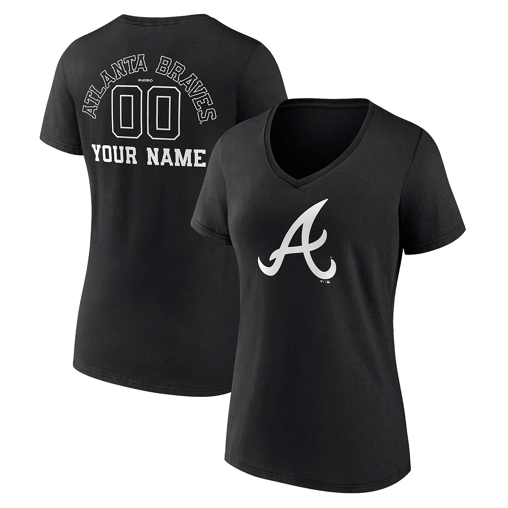 Women's Black Atlanta Braves Monochrome Personalized Name & Number V-Neck T-Shirt