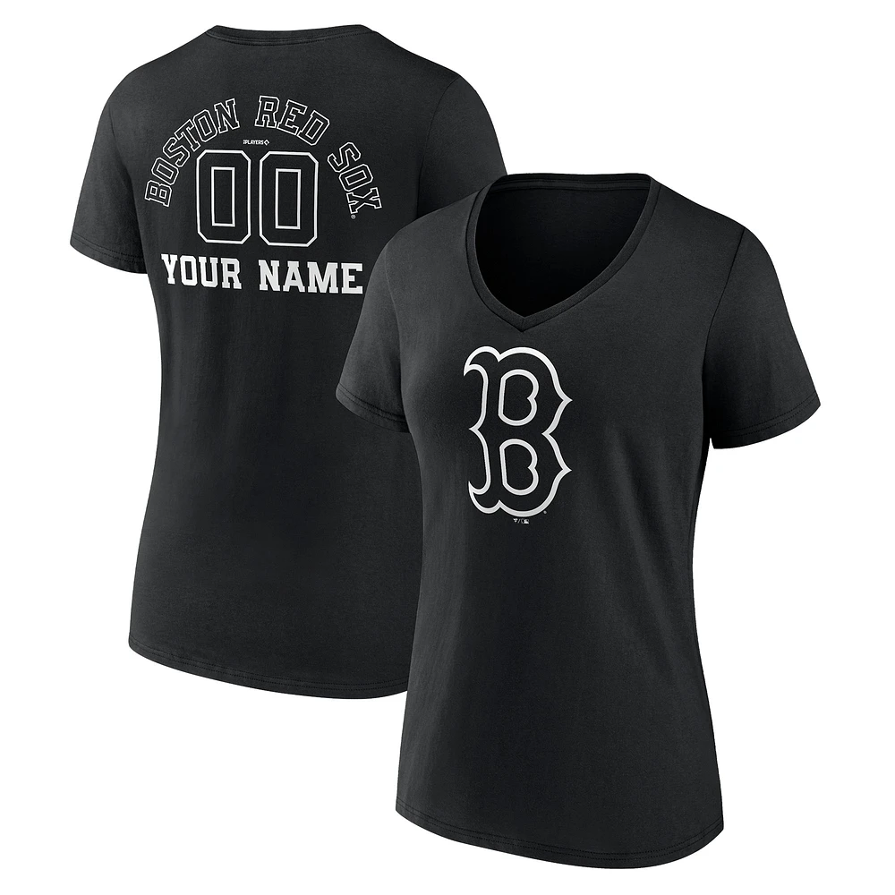 Women's Black Boston Red Sox Monochrome Personalized Name & Number V-Neck T-Shirt