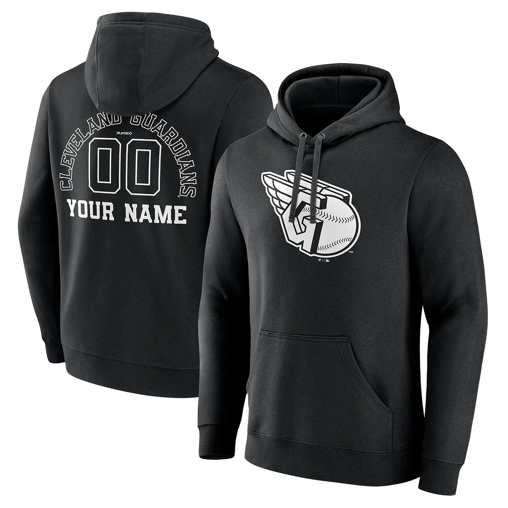 Men's Cleveland Guardians Black Monochrome Personalized Name & Number Pullover Hoodie