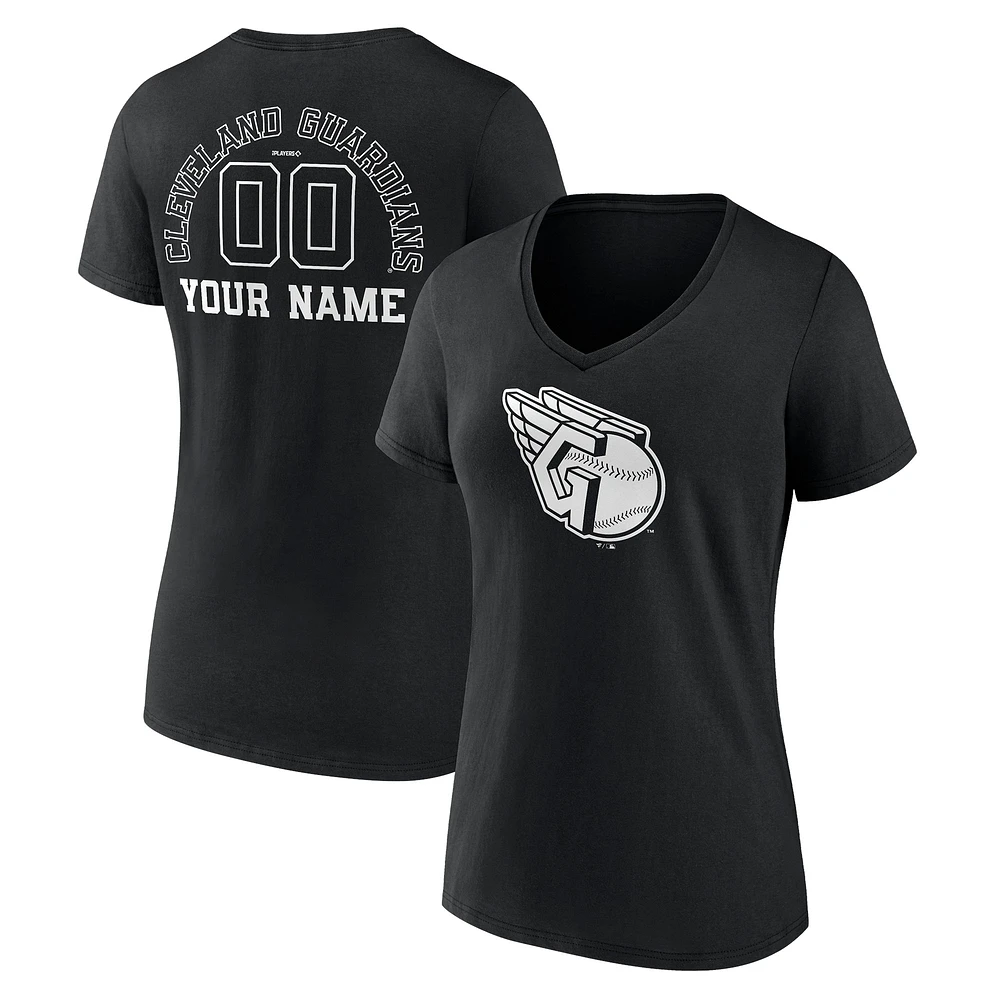 Women's Black Cleveland Guardians Monochrome Personalized Name & Number V-Neck T-Shirt