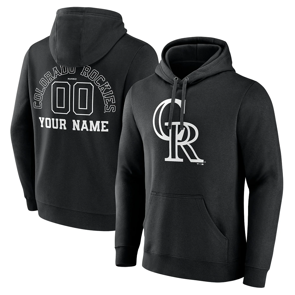 Men's Colorado Rockies Black Monochrome Personalized Name & Number Pullover Hoodie