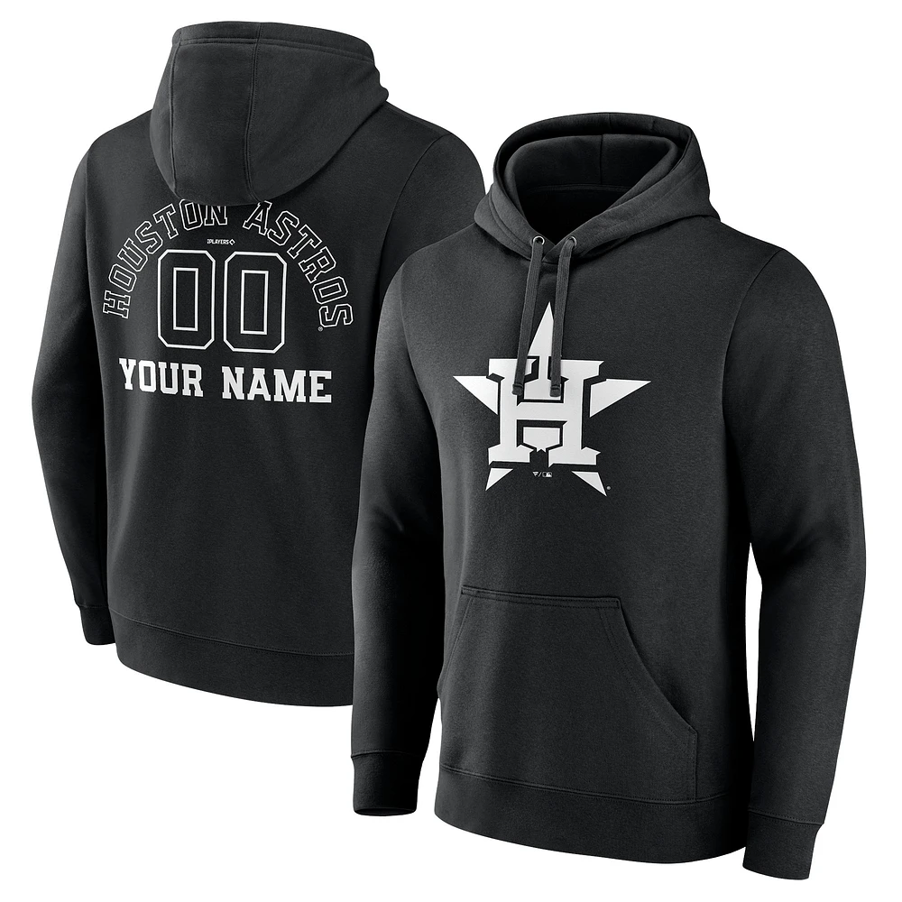 Men's Houston Astros Black Monochrome Personalized Name & Number Pullover Hoodie