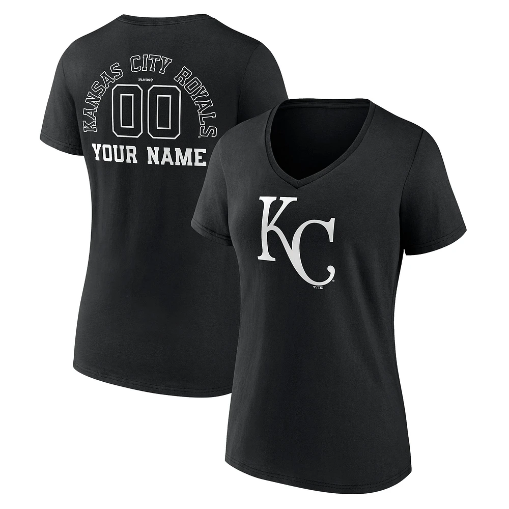 Women's Black Kansas City Royals Monochrome Personalized Name & Number V-Neck T-Shirt