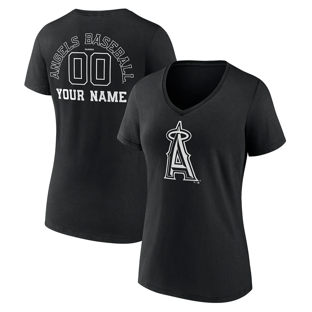 Women's Black Los Angeles Angels Monochrome Personalized Name & Number V-Neck T-Shirt