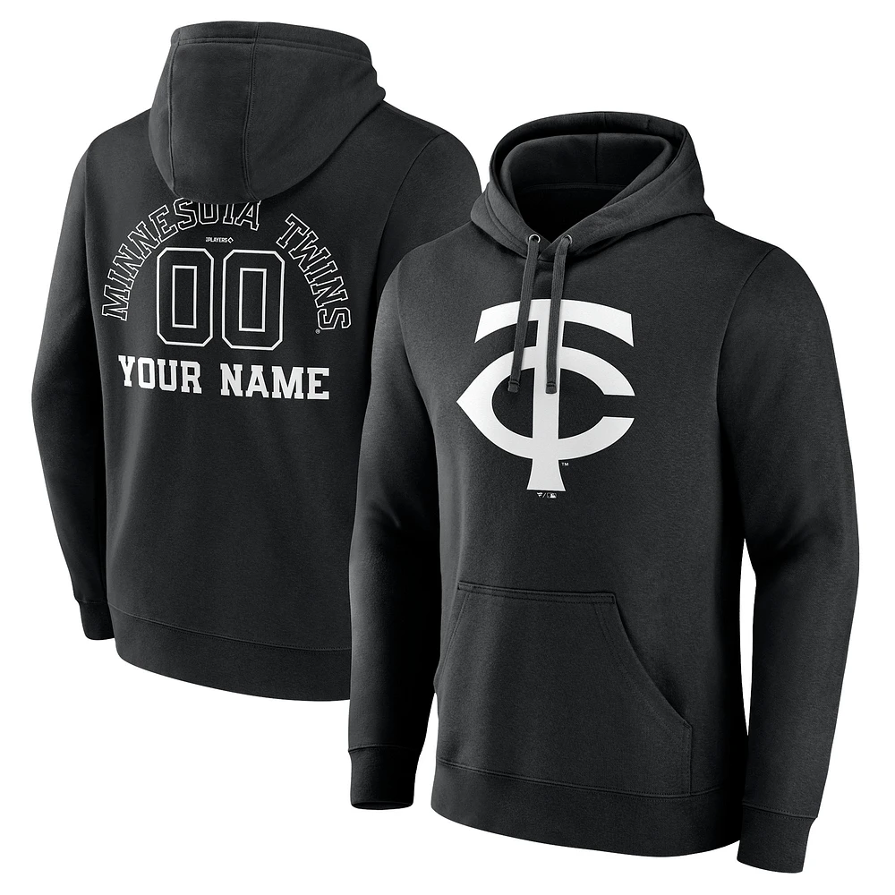 Men's Minnesota Twins Black Monochrome Personalized Name & Number Pullover Hoodie