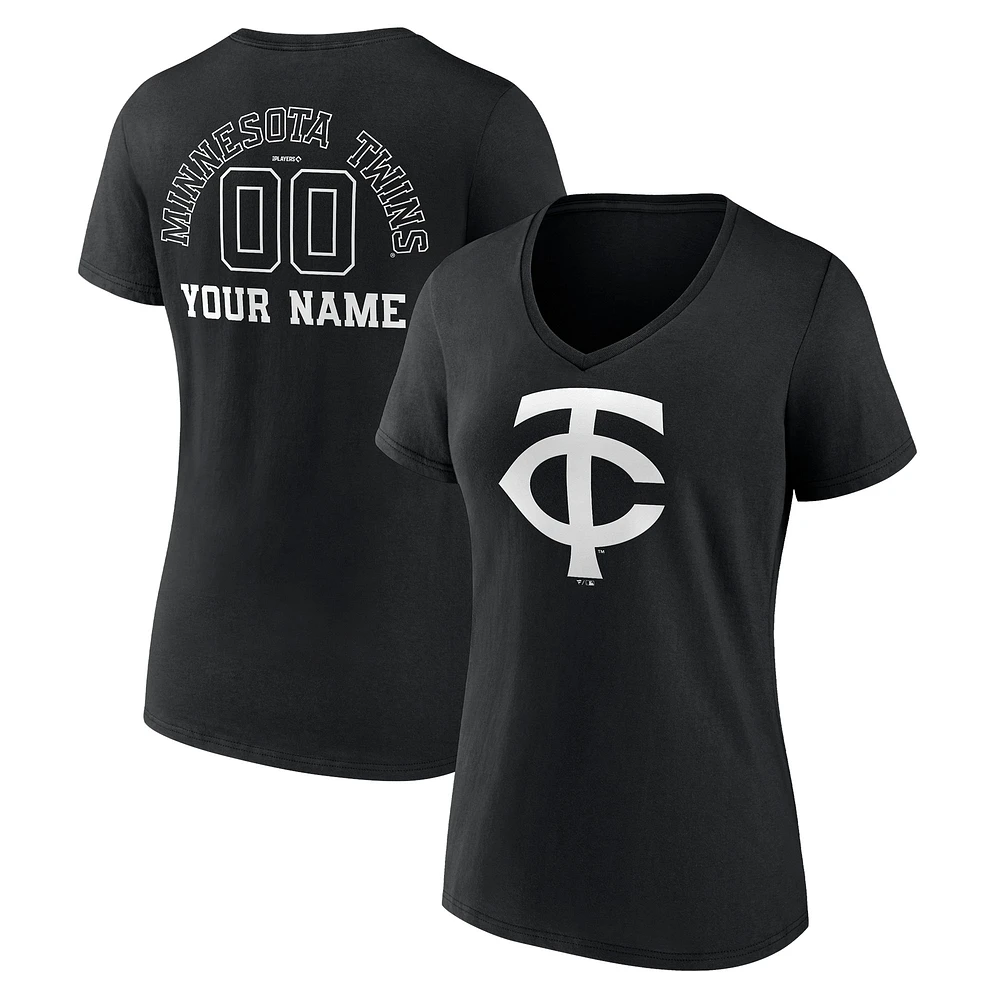 Women's Black Minnesota Twins Monochrome Personalized Name & Number V-Neck T-Shirt