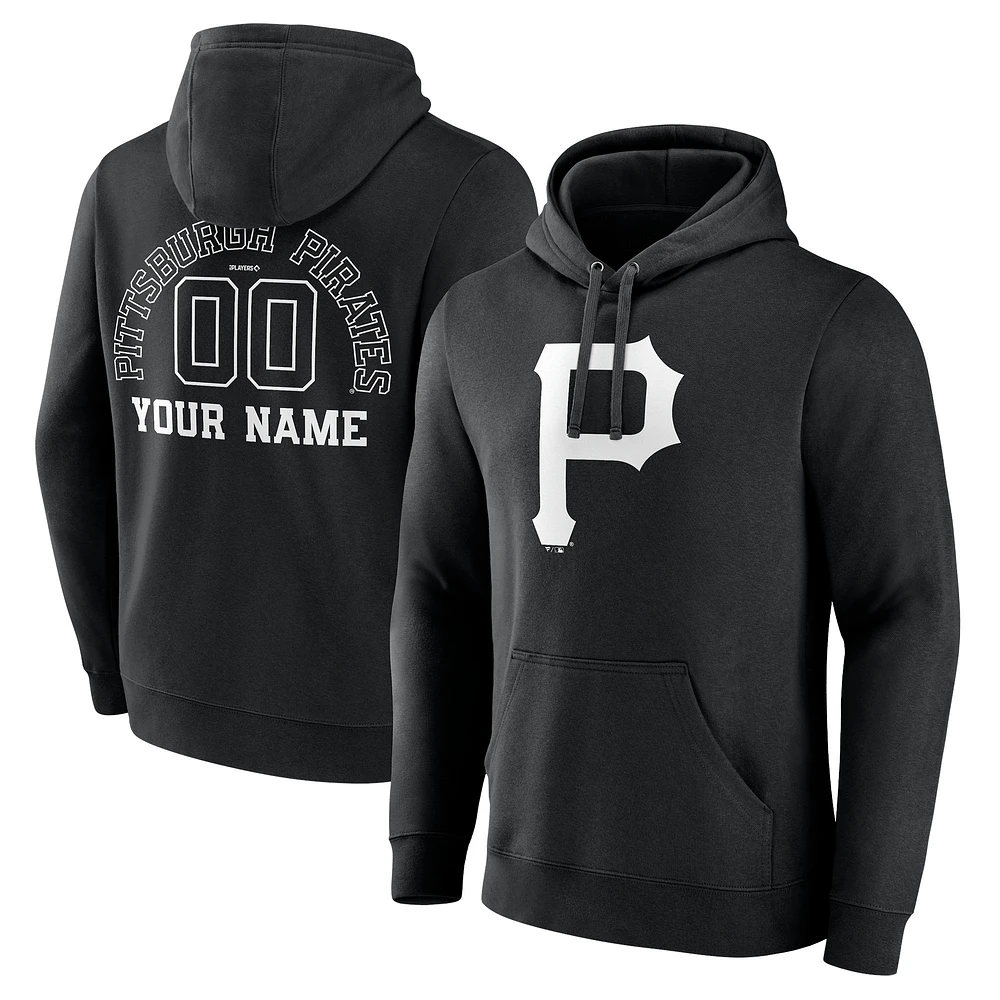Men's Pittsburgh Pirates Black Monochrome Personalized Name & Number Pullover Hoodie