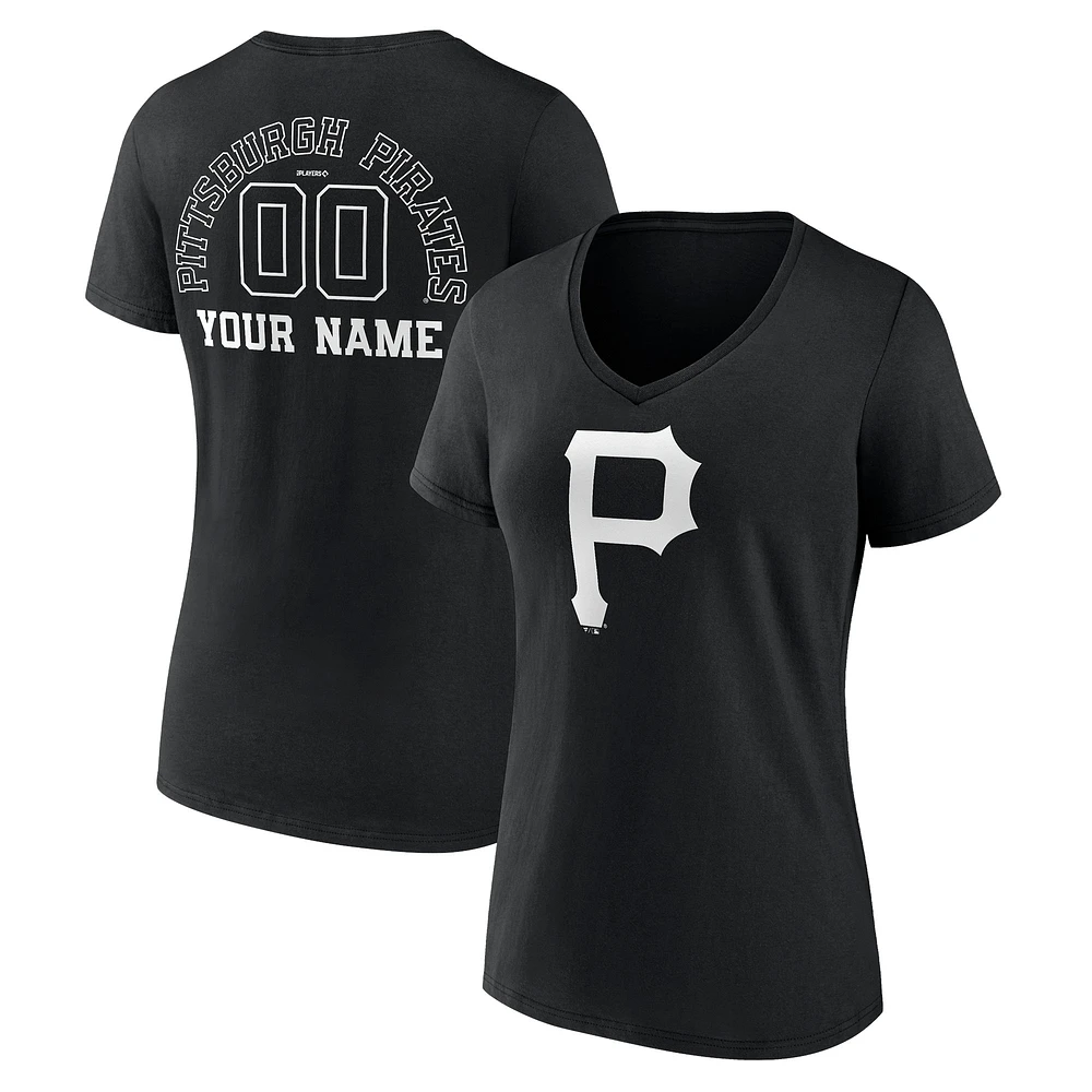 Women's Black Pittsburgh Pirates Monochrome Personalized Name & Number V-Neck T-Shirt