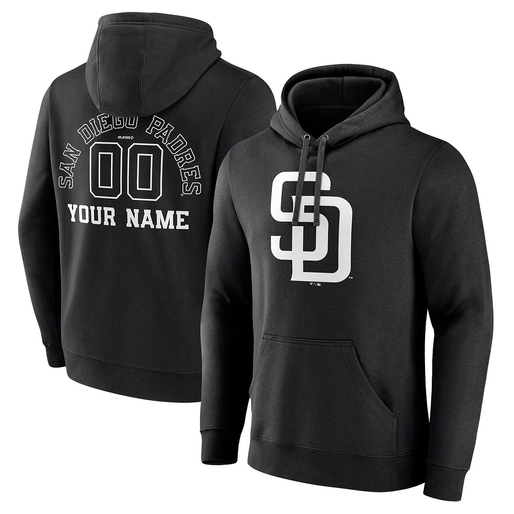 Men's San Diego Padres Black Monochrome Personalized Name & Number Pullover Hoodie