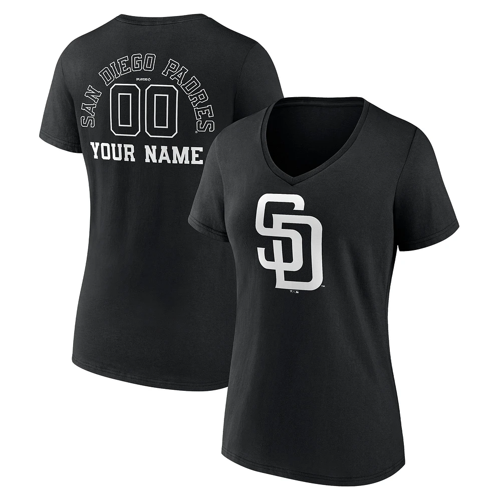Women's Black San Diego Padres Monochrome Personalized Name & Number V-Neck T-Shirt