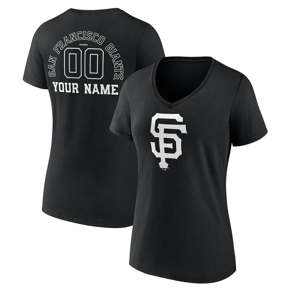 Women's Black San Francisco Giants Monochrome Personalized Name & Number V-Neck T-Shirt