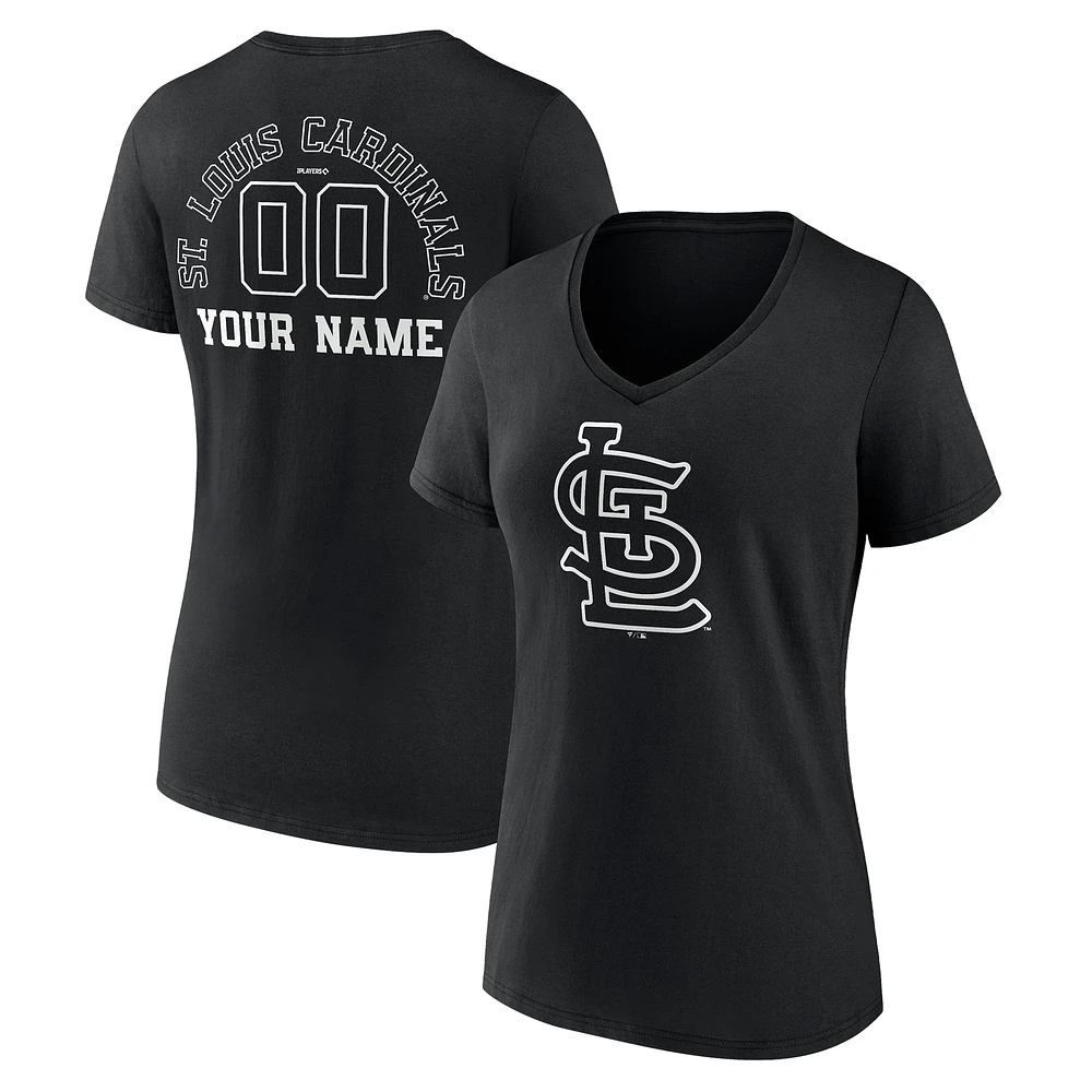 Women's Black St. Louis Cardinals Monochrome Personalized Name & Number V-Neck T-Shirt