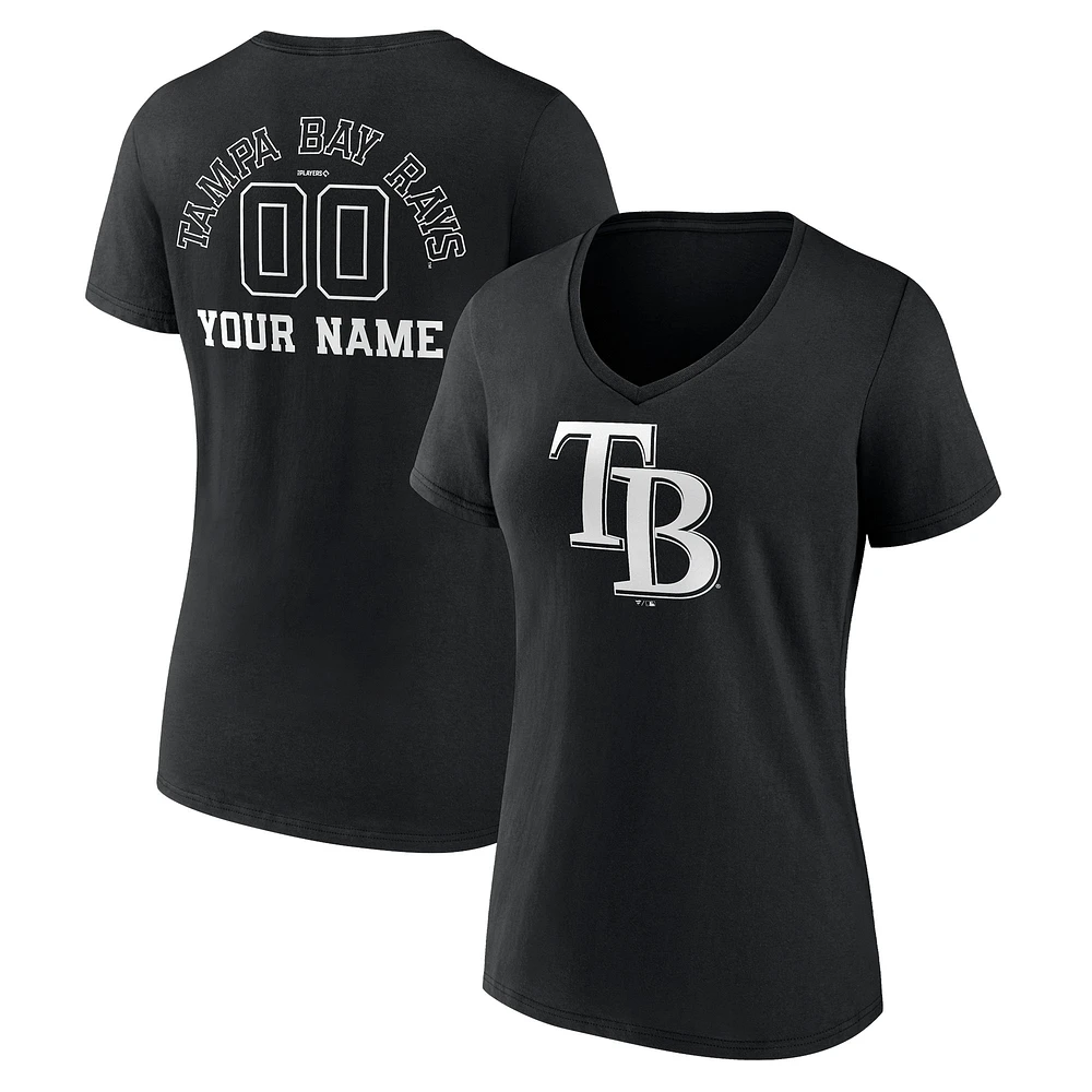 Women's Black Tampa Bay Rays Monochrome Personalized Name & Number V-Neck T-Shirt