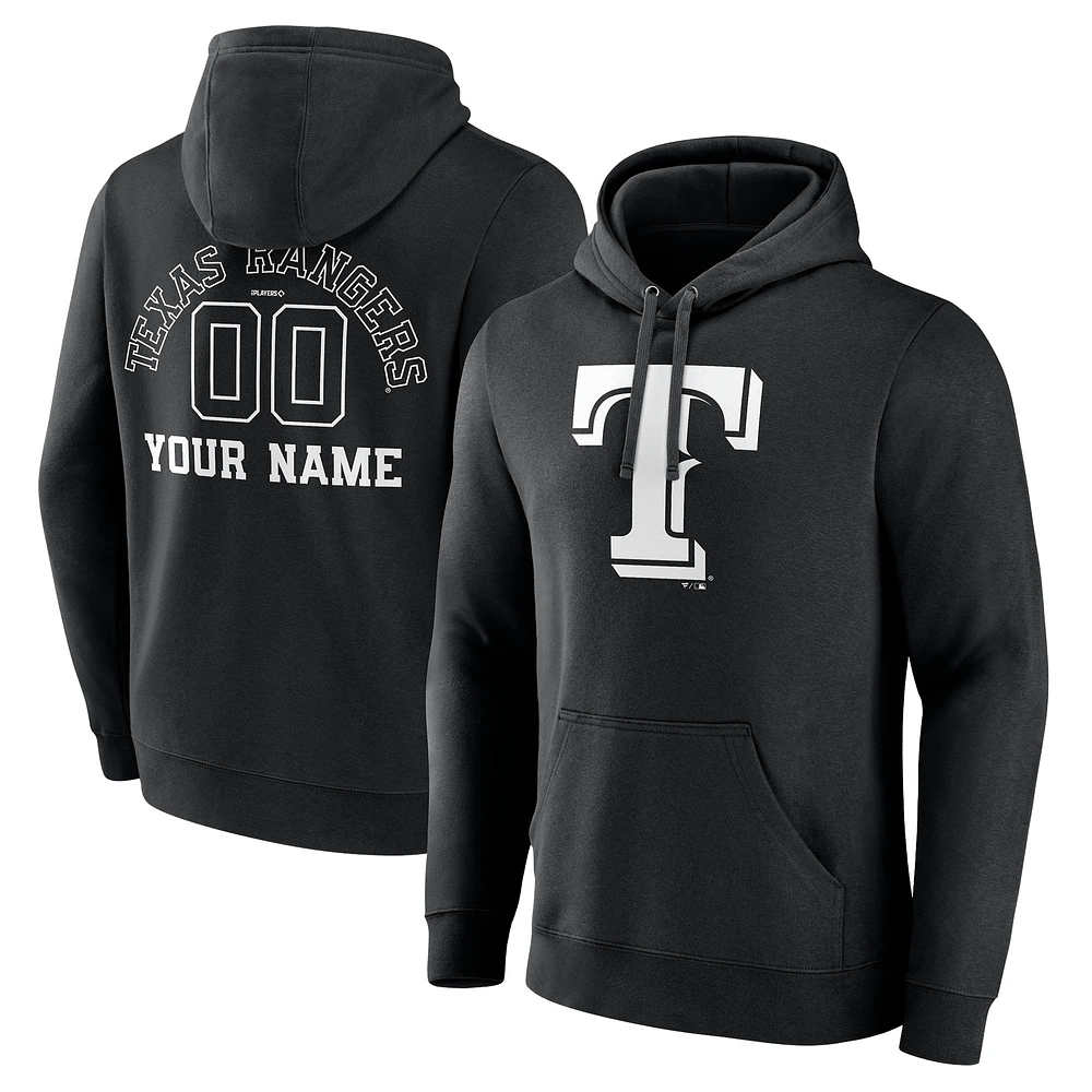 Men's Texas Rangers Black Monochrome Personalized Name & Number Pullover Hoodie