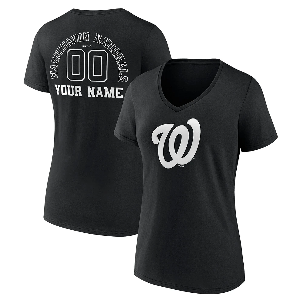 Women's Black Washington Nationals Monochrome Personalized Name & Number V-Neck T-Shirt