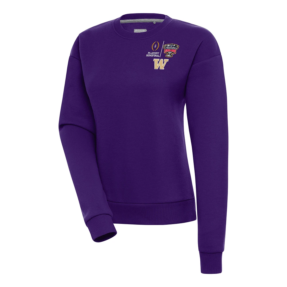 Women's Antigua Purple Washington Huskies College Football Playoff 2024 Sugar Bowl Victory Pullover Sweatshirt