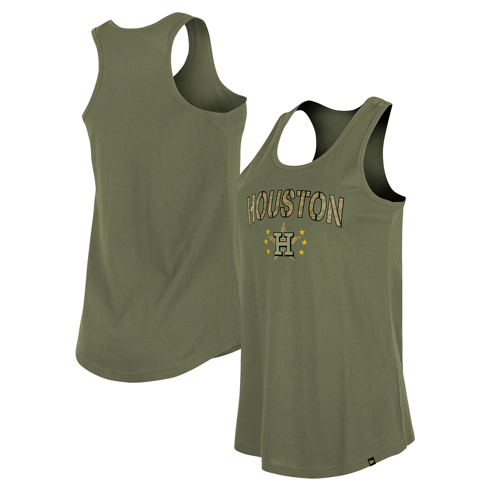 Women's New Era Olive Houston Astros Armed Forces Day Tank Top