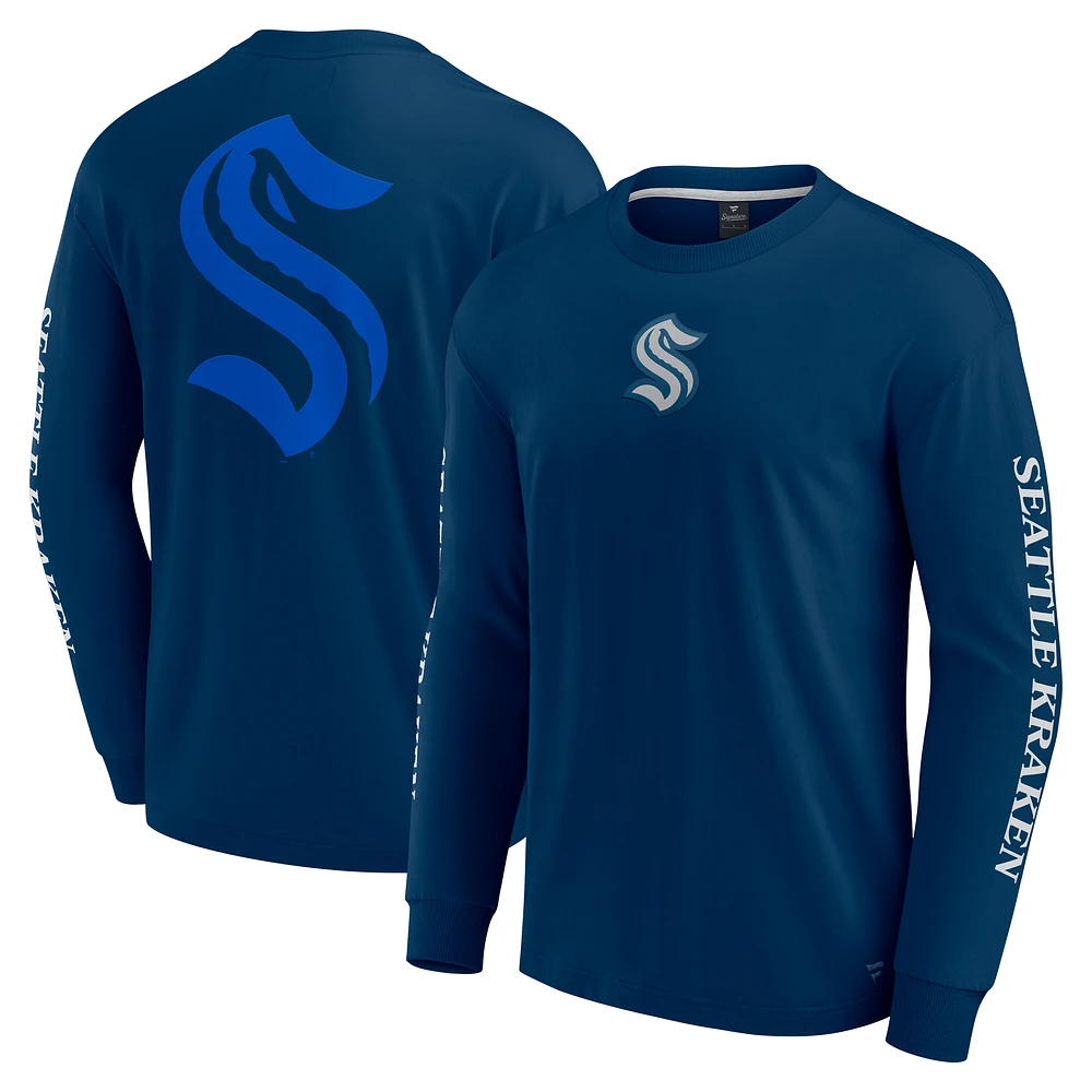 Men's Fanatics Navy Seattle Kraken Elements Strive Long Sleeve T-Shirt