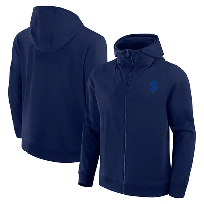 Men's Fanatics Navy Seattle Kraken Elements Tonal Primary Tri-Blend Full-Zip Hoodie
