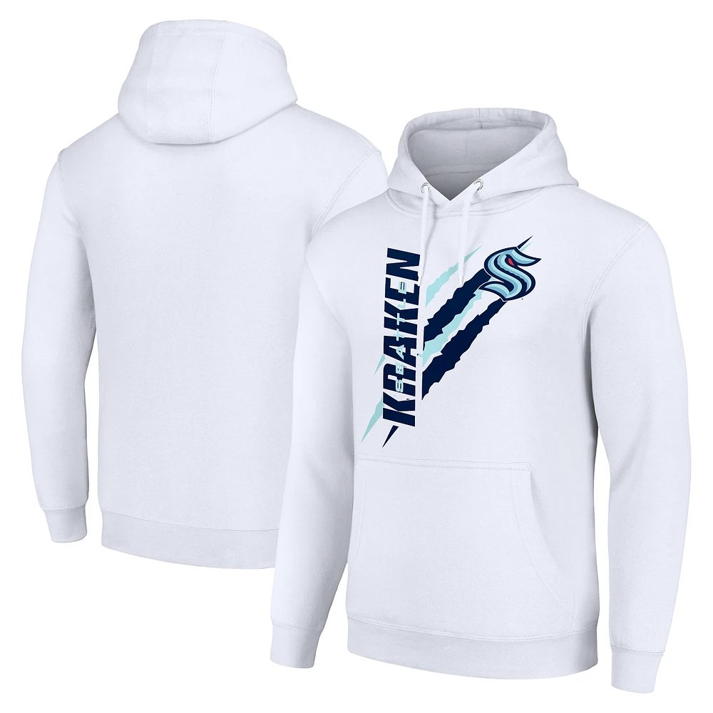 Men's Starter White Seattle Kraken Color Scratch Fleece Pullover Hoodie