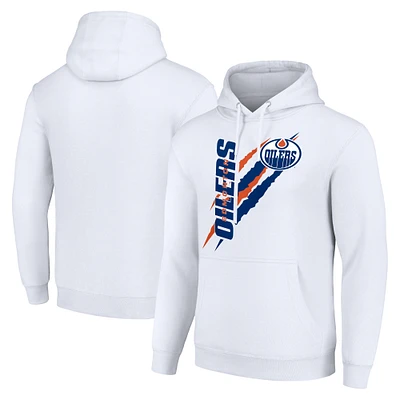 Men's Starter White Edmonton Oilers Color Scratch Fleece Pullover Hoodie