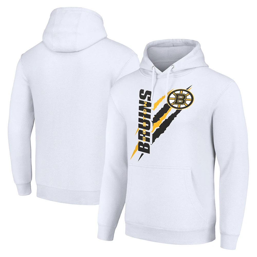 Men's Starter White Boston Bruins Color Scratch Fleece Pullover Hoodie
