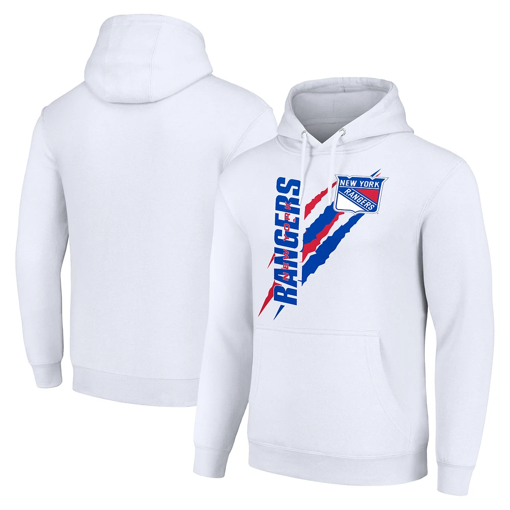 Men's Starter White New York Rangers Color Scratch Fleece Pullover Hoodie