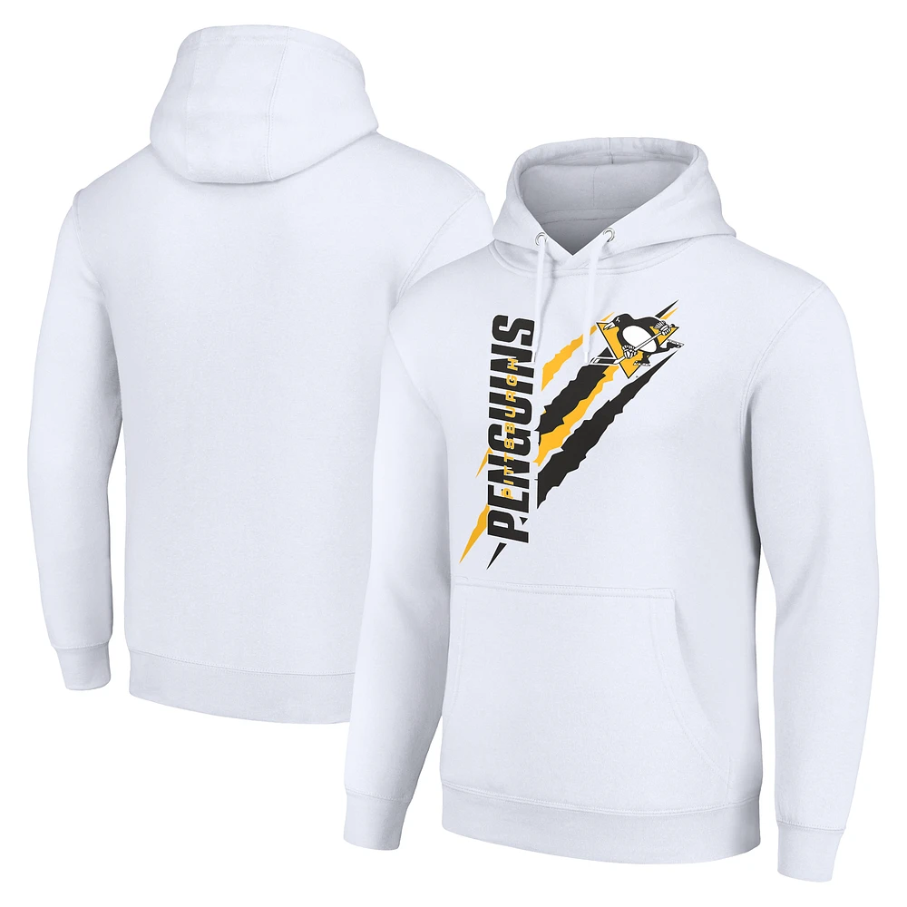 Men's Starter White Pittsburgh Penguins Color Scratch Fleece Pullover Hoodie