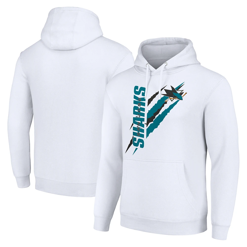 Men's Starter White San Jose Sharks Color Scratch Fleece Pullover Hoodie