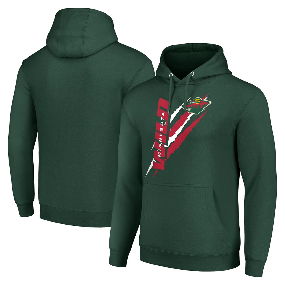 Men's Starter Green Minnesota Wild Color Scratch Fleece Pullover Hoodie