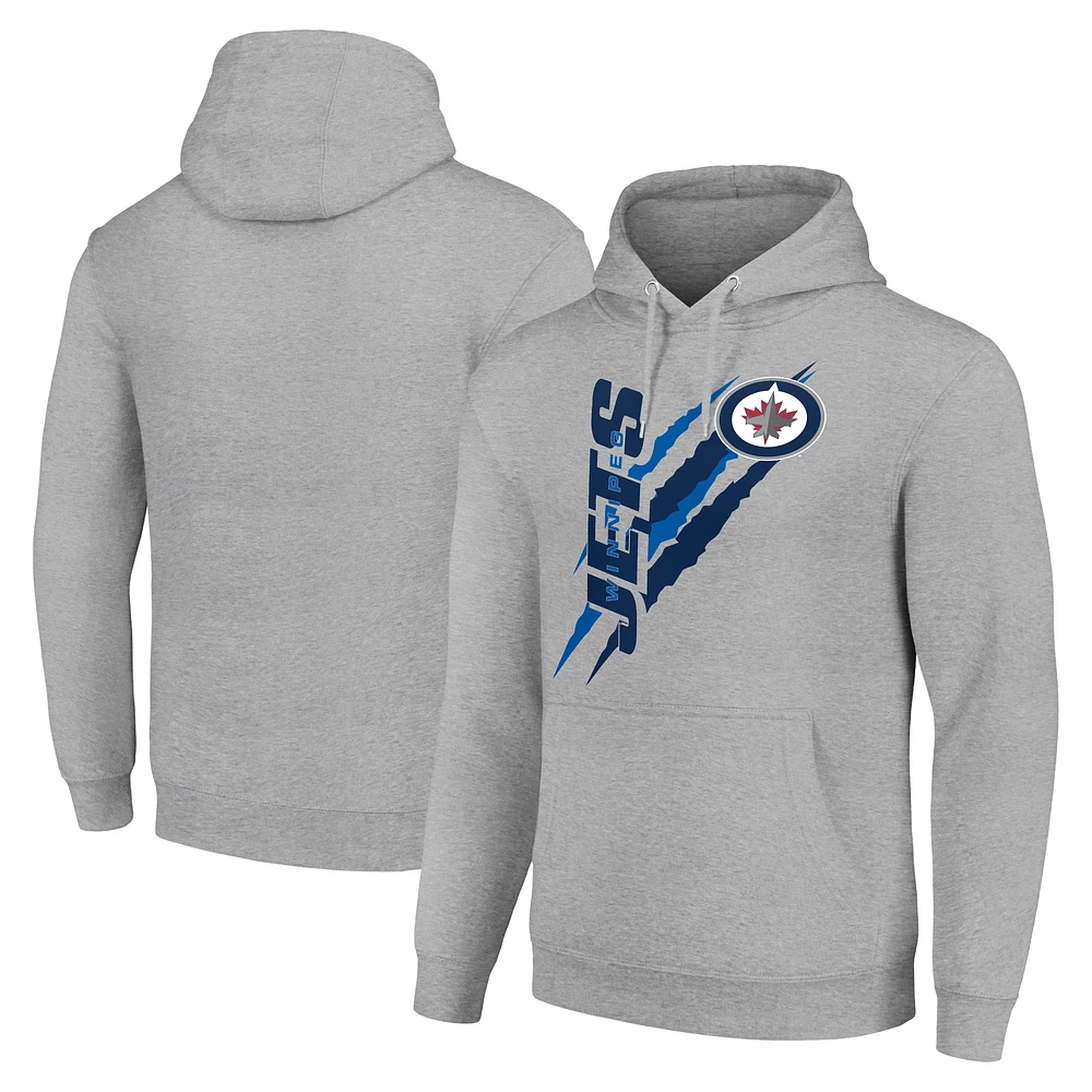 Men's Starter Heather Gray Winnipeg Jets Color Scratch Fleece Pullover Hoodie