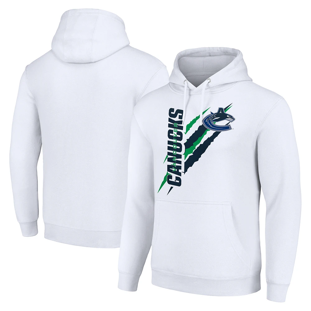 Men's Starter White Vancouver Canucks Color Scratch Fleece Pullover Hoodie