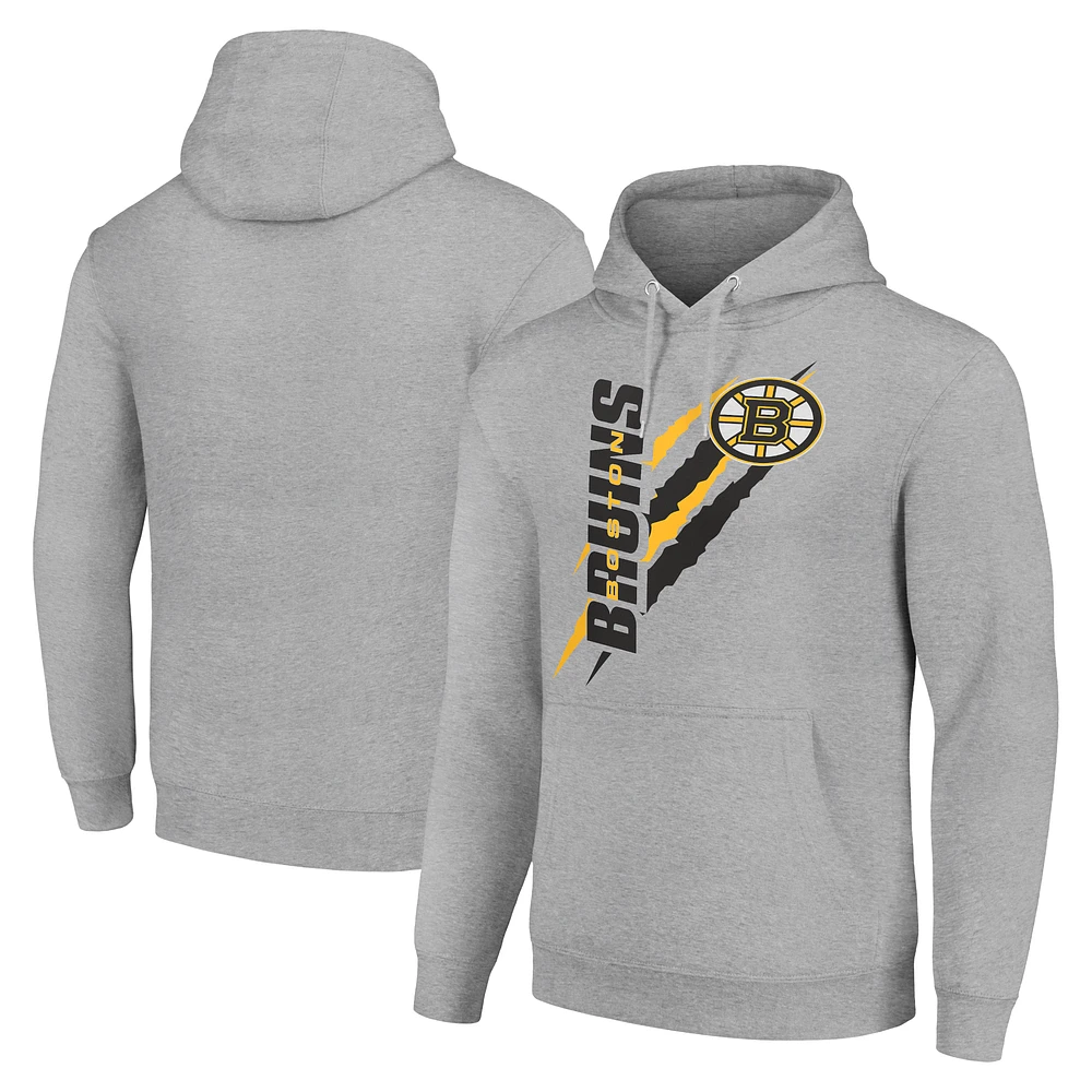 Men's Starter Heather Gray Boston Bruins Color Scratch Fleece Pullover Hoodie