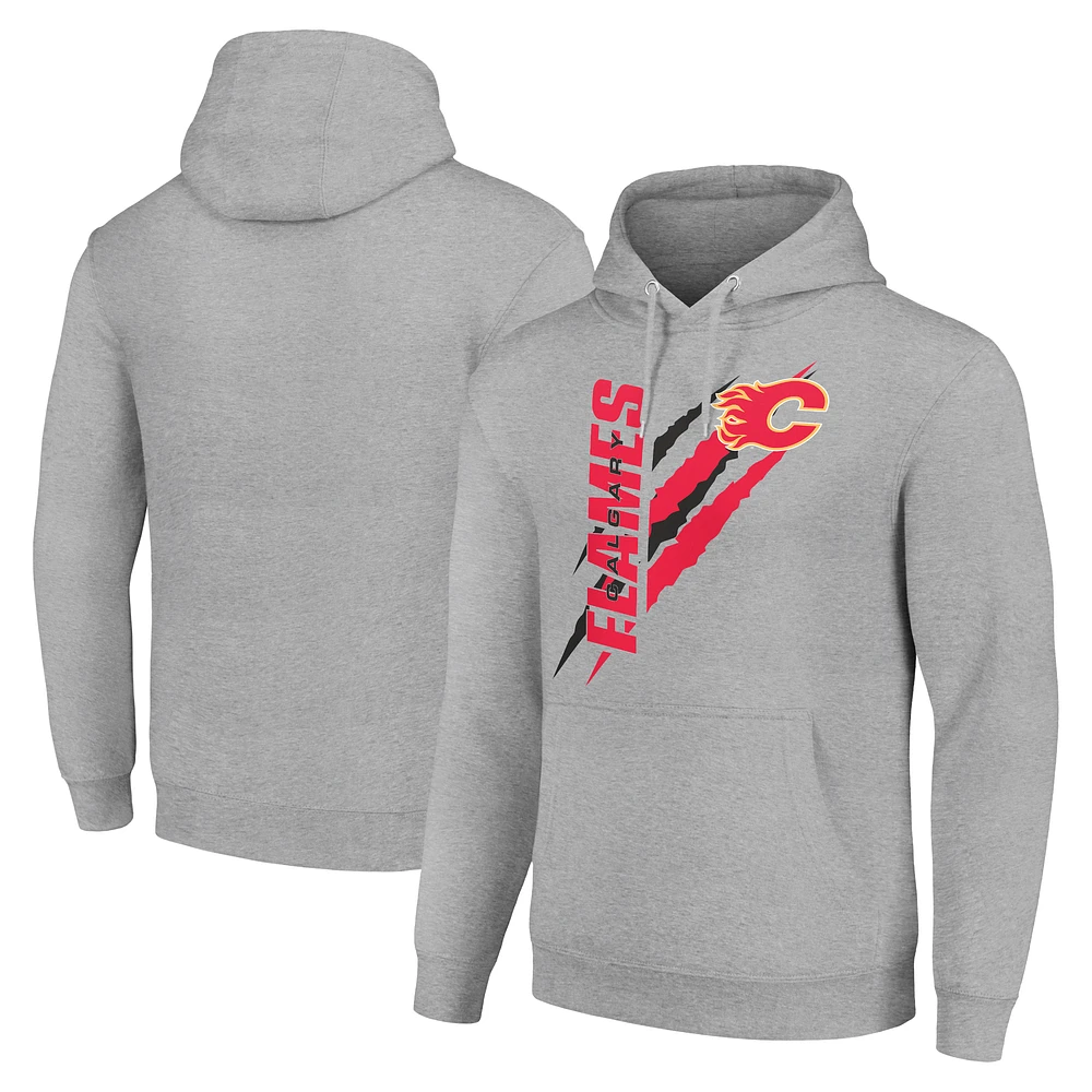 Men's Starter Heather Gray Calgary Flames Color Scratch Fleece Pullover Hoodie