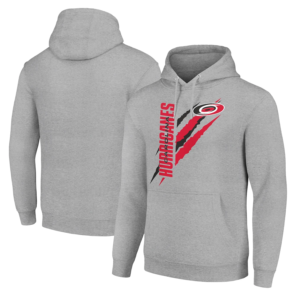 Men's Starter Heather Gray Carolina Hurricanes Color Scratch Fleece Pullover Hoodie