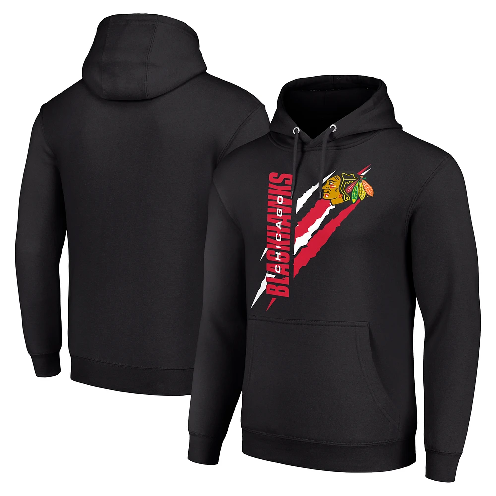 Men's Starter Black Chicago Blackhawks Color Scratch Fleece Pullover Hoodie