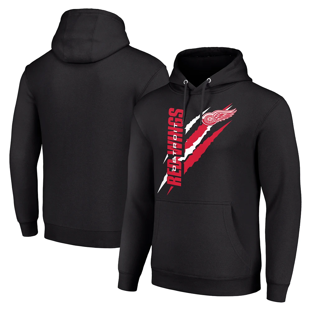 Men's Starter Black Detroit Red Wings Color Scratch Fleece Pullover Hoodie