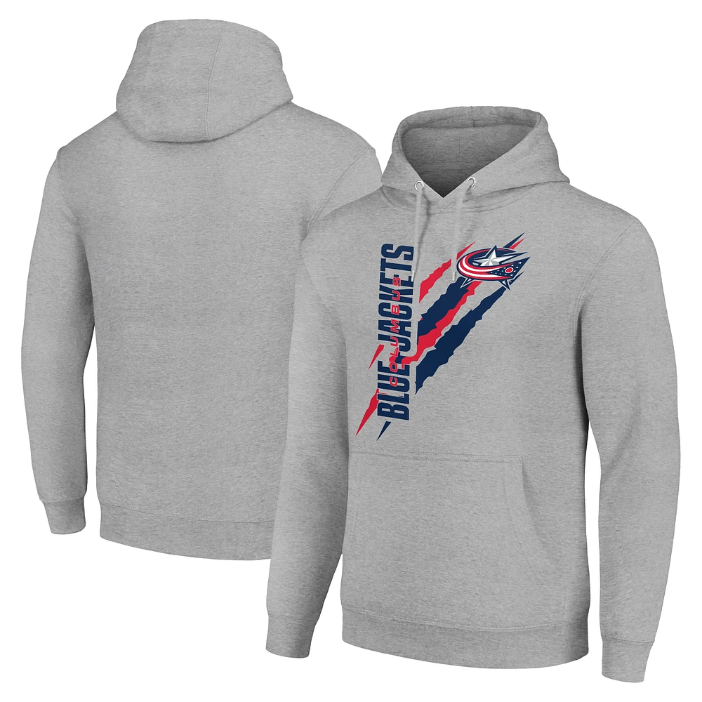 Men's Starter Heather Gray Columbus Blue Jackets Color Scratch Fleece Pullover Hoodie