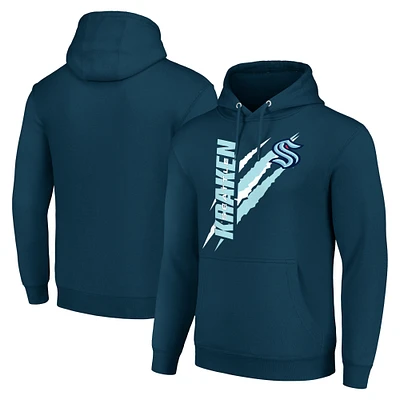 Men's Starter Deep Sea Blue Seattle Kraken Color Scratch Fleece Pullover Hoodie