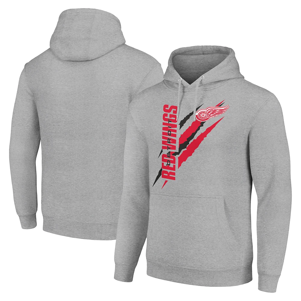 Men's Starter Heather Gray Detroit Red Wings Color Scratch Fleece Pullover Hoodie