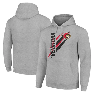 Men's Starter Heather Gray Ottawa Senators Color Scratch Fleece Pullover Hoodie
