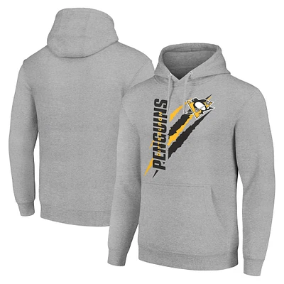 Men's Starter Heather Gray Pittsburgh Penguins Color Scratch Fleece Pullover Hoodie