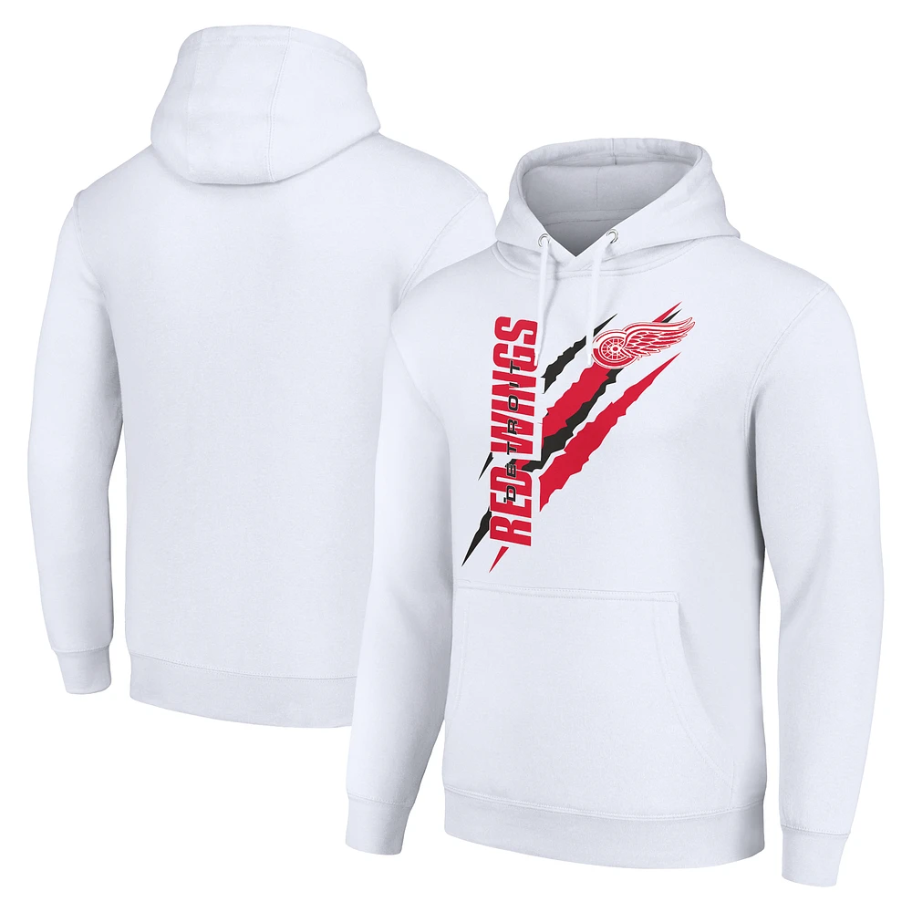 Men's Starter White Detroit Red Wings Color Scratch Fleece Pullover Hoodie