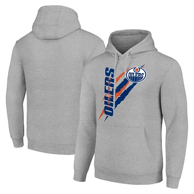 Men's Starter Heather Gray Edmonton Oilers Color Scratch Fleece Pullover Hoodie