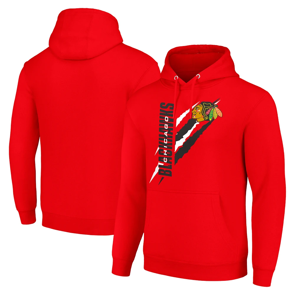 Men's Starter Red Chicago Blackhawks Color Scratch Fleece Pullover Hoodie